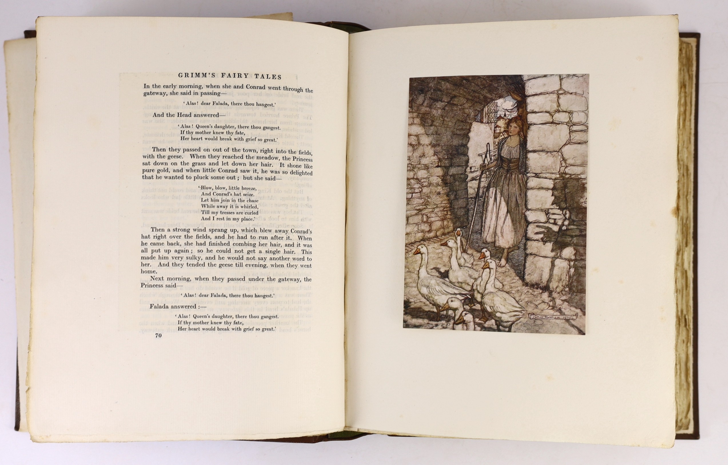 Arthur Rackham original paintings - Grimm Brothers - The Fairy Tales of the Brothers Grimm, number 135 of 750 illustrated and signed by Arthur Rackham, with 40 tipped-in colour plates, translated by Mrs. Edgar Lucas, 4to